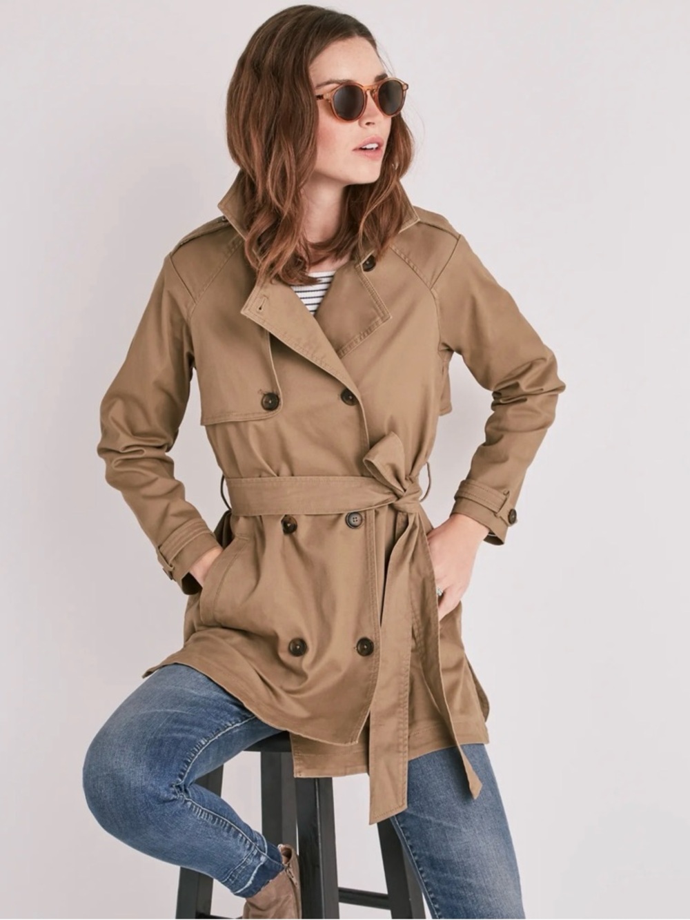 Lucky Brand Double Breasted Trench Coat Tan  Cotton Blend Classic Minimalism  XL